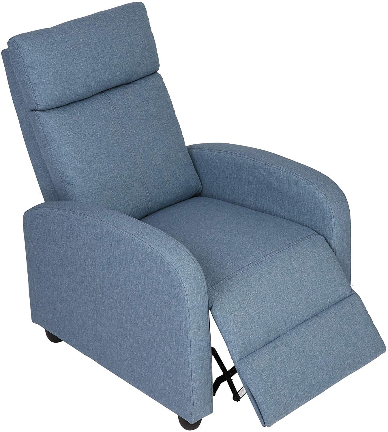 Fabric Recliner Chair Adjustable Single Sofa Home Theater Seating Recliner Reading Sofa for Living Room & Bedroom, Blue - Bosonshop