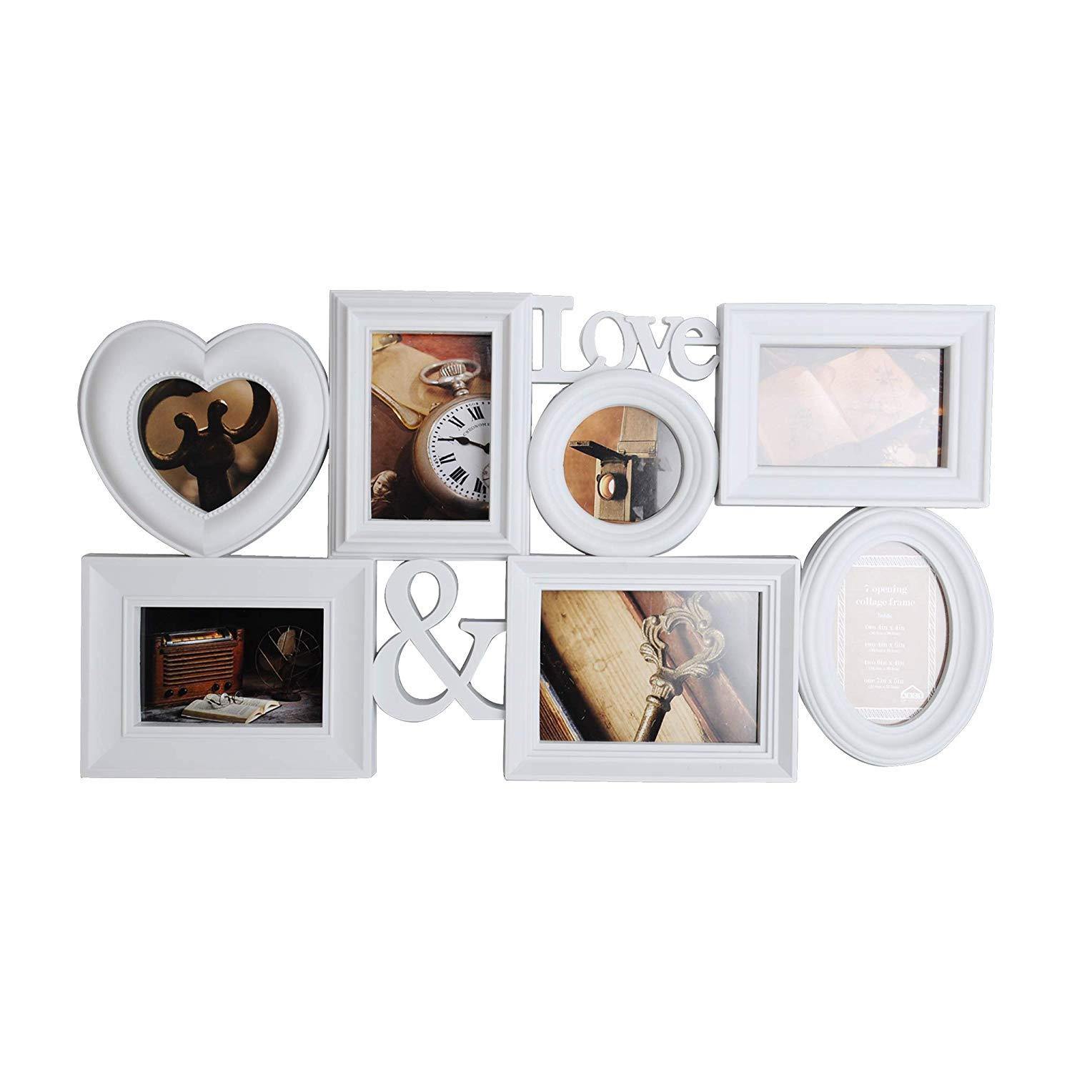 Bosonshop Collage Pictures Frames 7 Openings White Photo Holder with Glass Front for Family,27 X 14.5