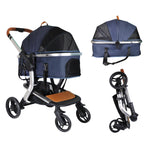 3 in 1 Foldable Aluminum Alloy Frame Pet Stroller with Detachable Carrier & Cup Holder, Up to 33 lbs