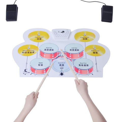 Bosonshop Portable Electronic Drum Set Roll Up Drum Kit Pad 9 Electric Drum Pads with Headphone Jack