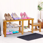 Bosonshop Natural Bamboo Shoe Bench 2-Tier Boot Storage Racks for Entryway Hallway