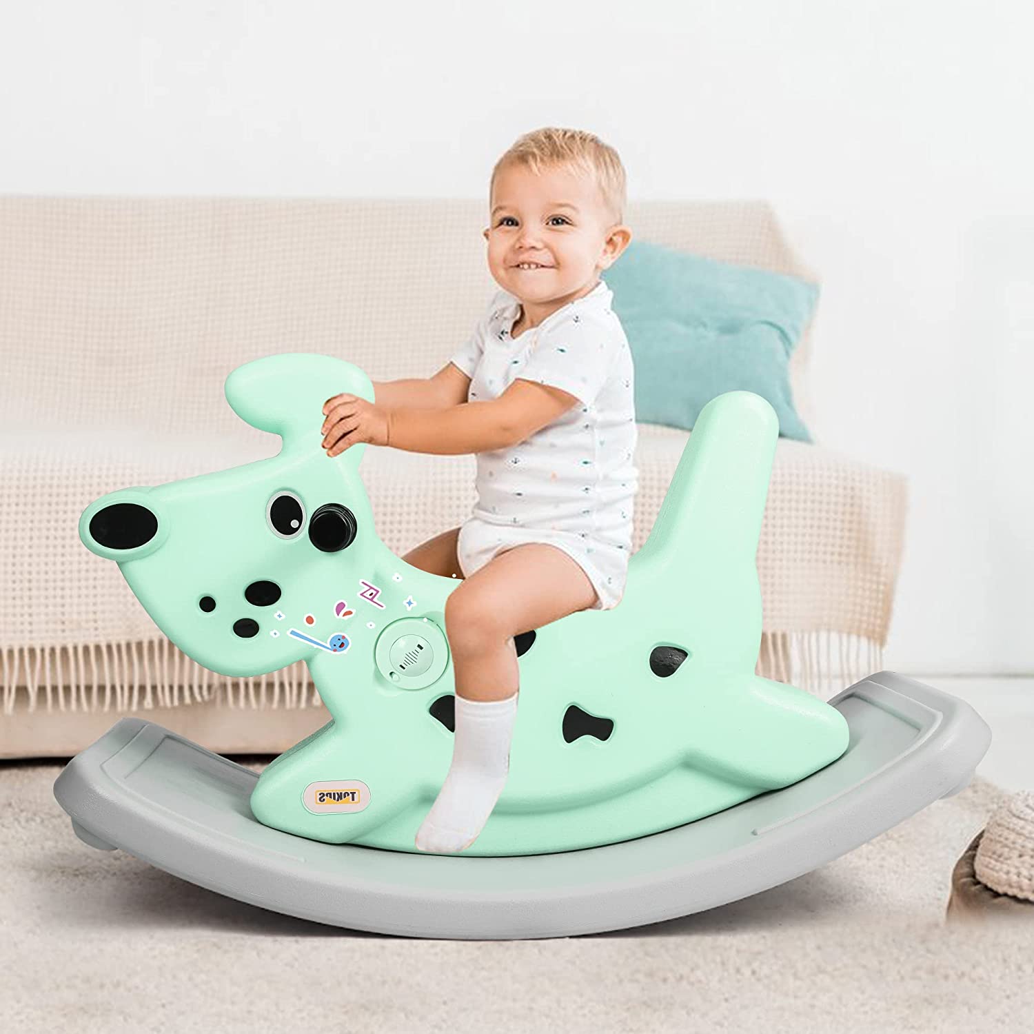 (Out of Stock) Rocking Horse Outdoor Rocking Toy with Music for Toddler Baby Kids Ages 1-3 Year Old Boy Girl Green