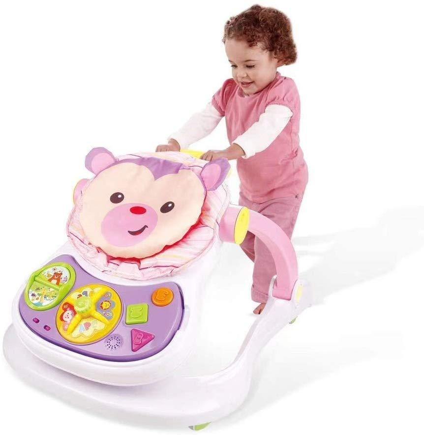 Baby Walker Stroller Sitting Posture Multi-Function Baby Stroller Game Car Dining Car Walker and Stroller, Pink - Bosonshop