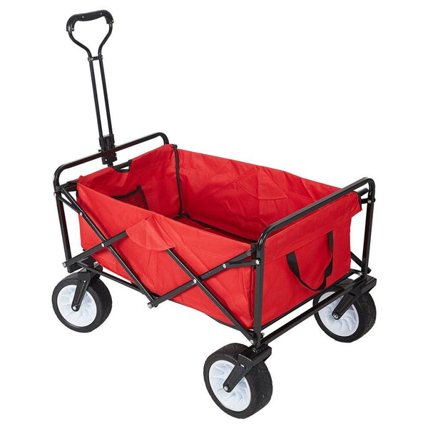 Collapsible Camping Wagon Garden Folding Utility Shopping Cart with Handle, Red