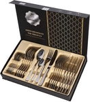 Flatware Set 24 Pieces Silverware Stainless Steel Cutlery Set Include Knife Fork Spoon Mirror Polished Dishwasher Safe - Bosonshop