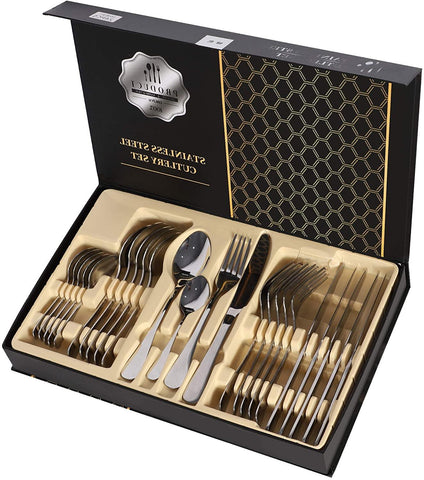 Flatware Set 24 Pieces Silverware Stainless Steel Cutlery Set Include Knife Fork Spoon Mirror Polished Dishwasher Safe - Bosonshop