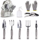 Garden Tool Set 9 Piece Manual Garden Gifts Kit Planting Trowel Rake Pruner Non-Slip Handles Gloves Spray Bottle and Storage Tote - Bosonshop