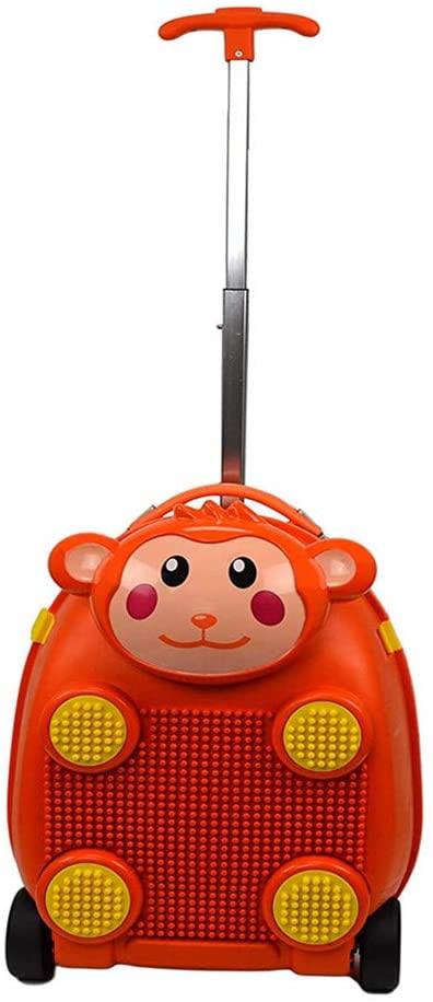 Toddler Suitcase, Kids Hard Case Shell Rolling Carry On Luggage with Blocks, Monkey - Bosonshop