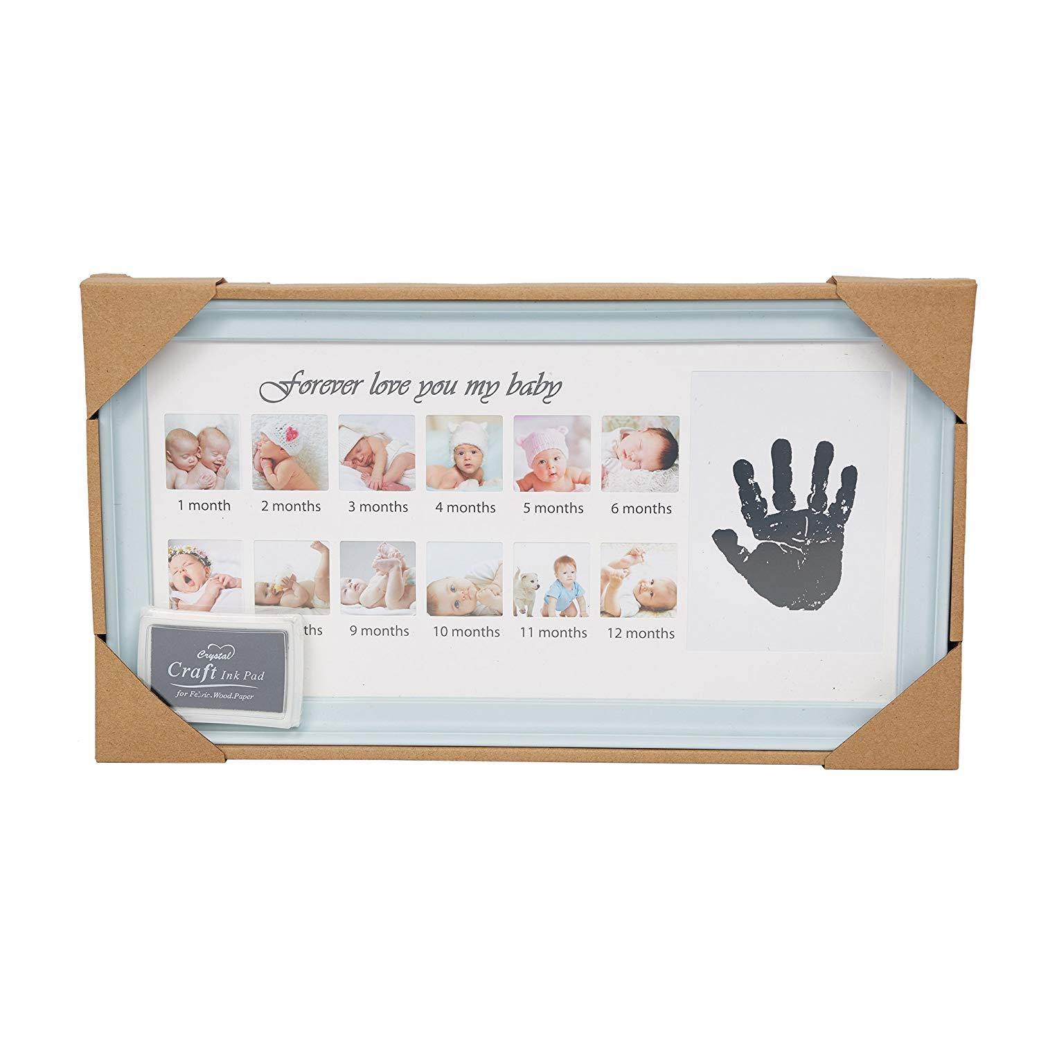 Bosonshop Baby Handprint Kit & Footprint Photo Frame for Newborn Girls and Boys, Blue