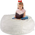 3FT Bean Bag Chair White Luxurious Furry Faux Fur Cover Soft Self-Inflated Beanbag Sofa Lounger for Adults Kids, Sponge Filling - Bosonshop