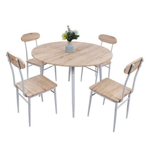 Bosonshop Round Dining Set, Country Style with Metal Legs, 5-Piece
