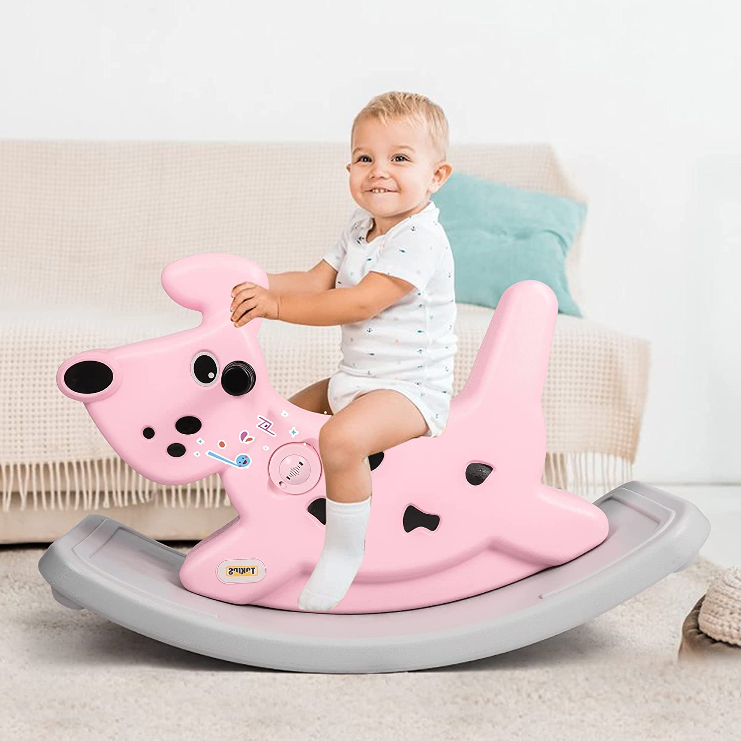 Rocking Horse Outdoor Rocking Toy with Music for Toddler Baby Kids Ages 1-3 Year Old Boy Girl Pink