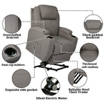 Electric Power Lift Leather Sofa Power Reclining Massage Chair for Elderly with Massage and Heat, Grey - Bosonshop