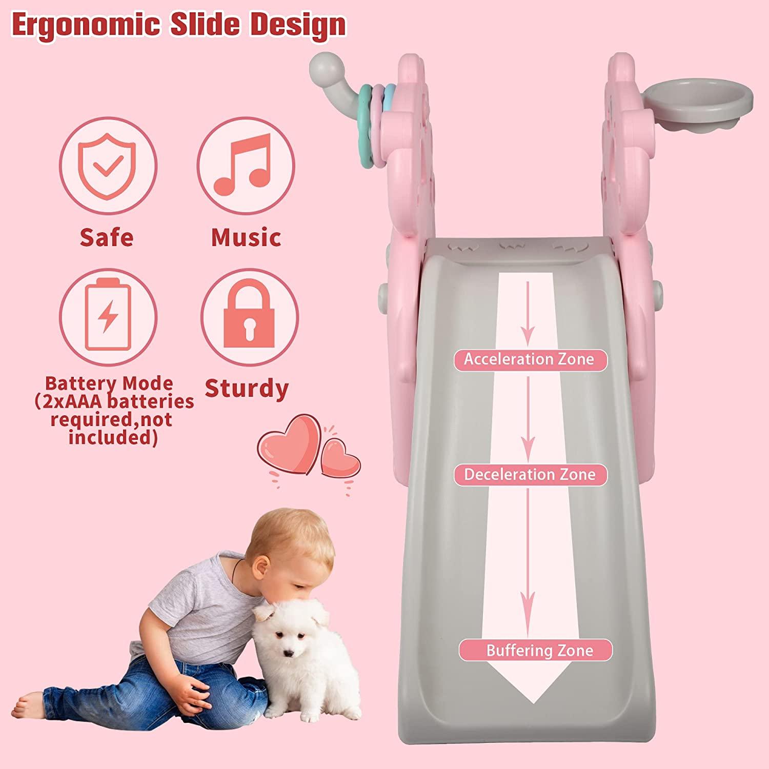 4 in 1 Kids Freestanding Slide for 1-3 Years Old , Indoor Outdoor Playset with Music - Bosonshop