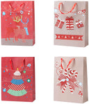 12 Pack Assorted Christmas Gift Bags with Small Medium Large Size, 4 Xmas Pattern Holiday Gift Bags with Tissue Paper, Red with Glitter - Bosonshop