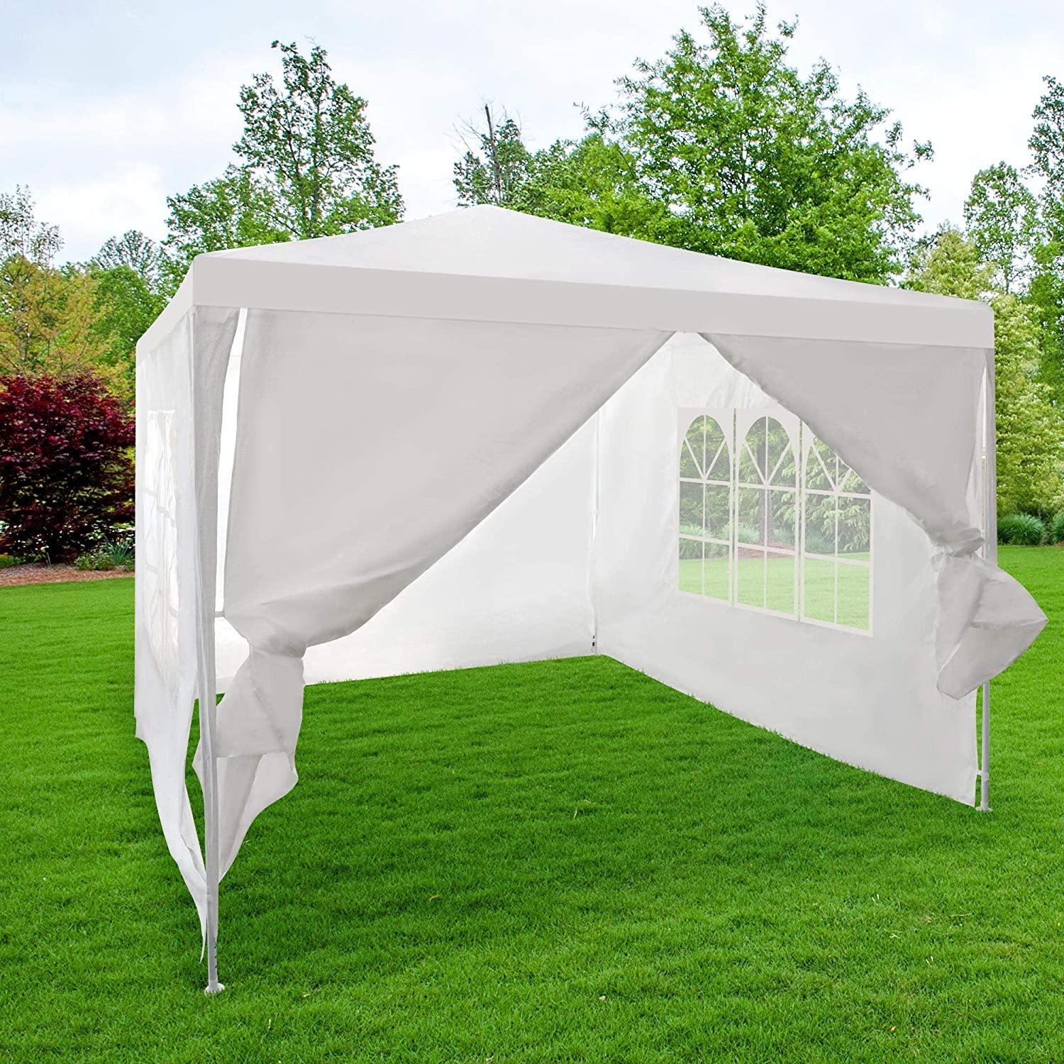 10' x 10' x 8.2' Folding Screened Sun Shelter Canopy Tent with Mesh Sidewalls - White - Bosonshop