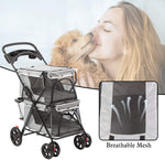 Folding Premium Double Dog & Cat Stroller Pet Stroller With Travel Carrier Cage, Grey - Bosonshop