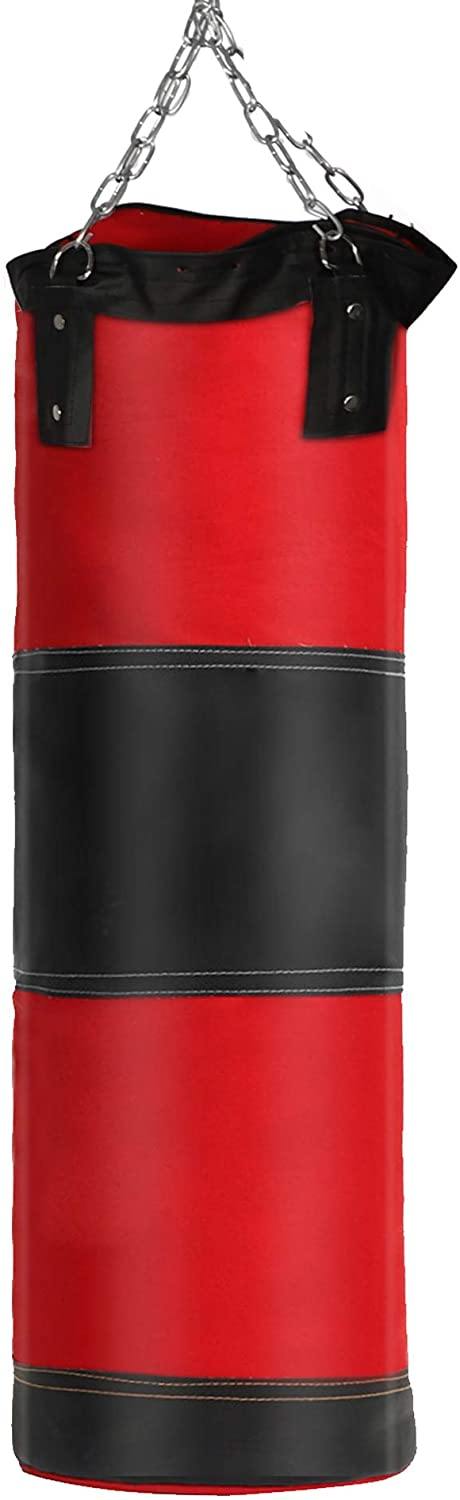 Punching Heavy Bag Workout Hanging Boxing Bag Empty with Chain for Fitness Muay Thai Training (Red) - Bosonshop