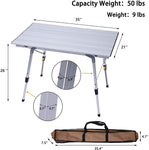 Portable Folding Aluminum Camping Picnic Table, Adjustable Height Compact Outdoor Table with Carry Bag, Silver - Bosonshop