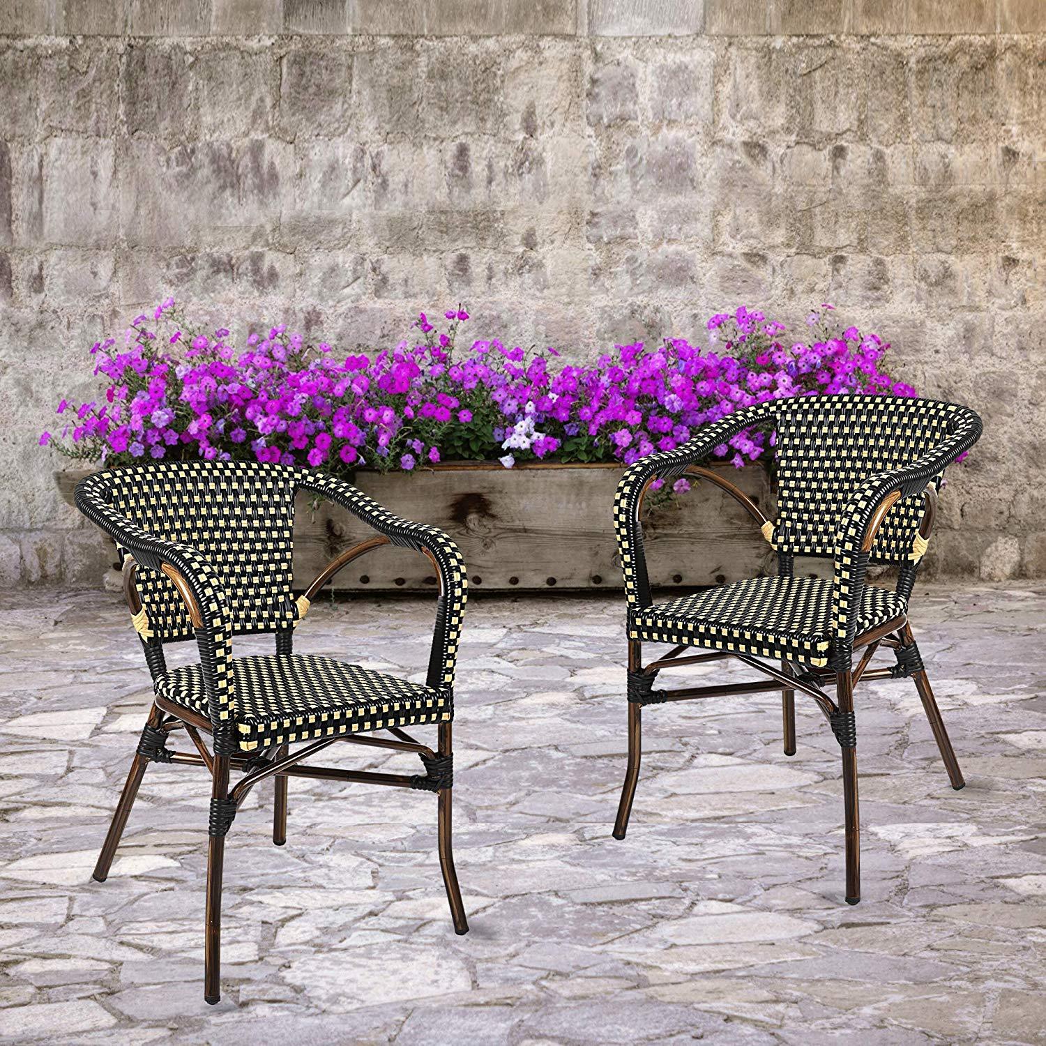 Bosonshop Indoor Outdoor Use Garden Lawn Backyard Bistro Cafe Stack Chair,All Weather Resistant