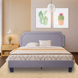 54" Upholstered Full Size Bed Frame with Headboard Wood Slat Support Metal Frame Heavy Duty Platform Bed Frame for Bedroom - Bosonshop