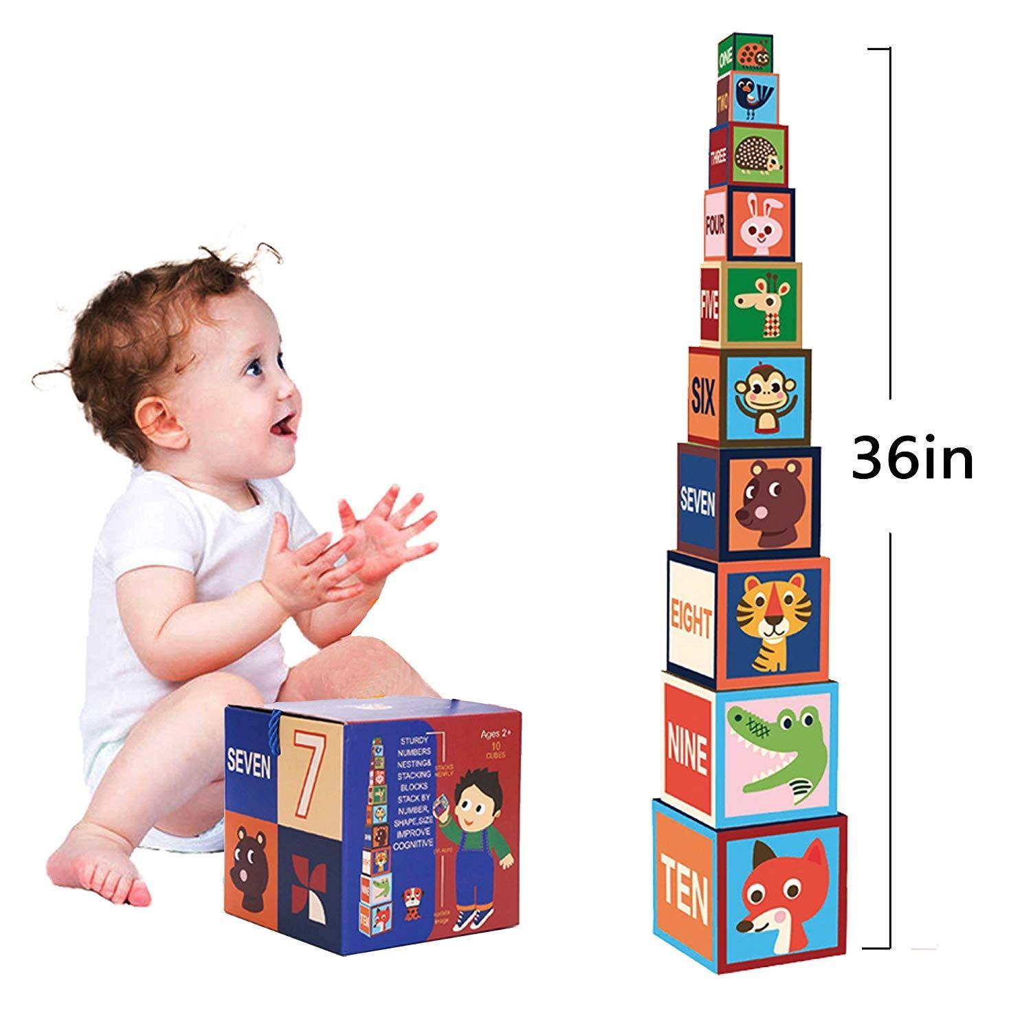 Bosonshop 10 Pieces Nesting Blocks Stacking Cube Boxes Educational Number Block for Kids Educational Toy