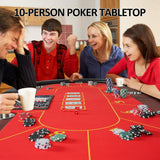 10 Players Foldable Poker Texas Holdem Table, Felt Surface Oval Card Table with Stainless Steel Cup Holders & Padded Rails