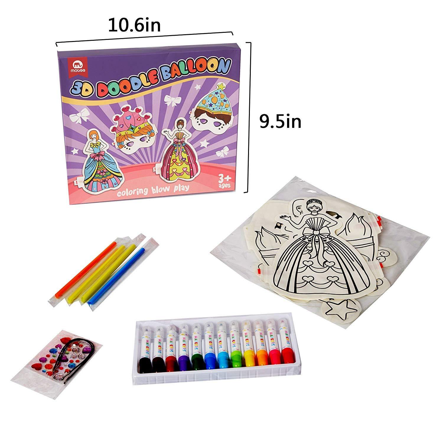 Bosonshop 3D Creative Art Drawing Play Set Painting Drawing Toys Kids Girls Masks and Princess Balloons