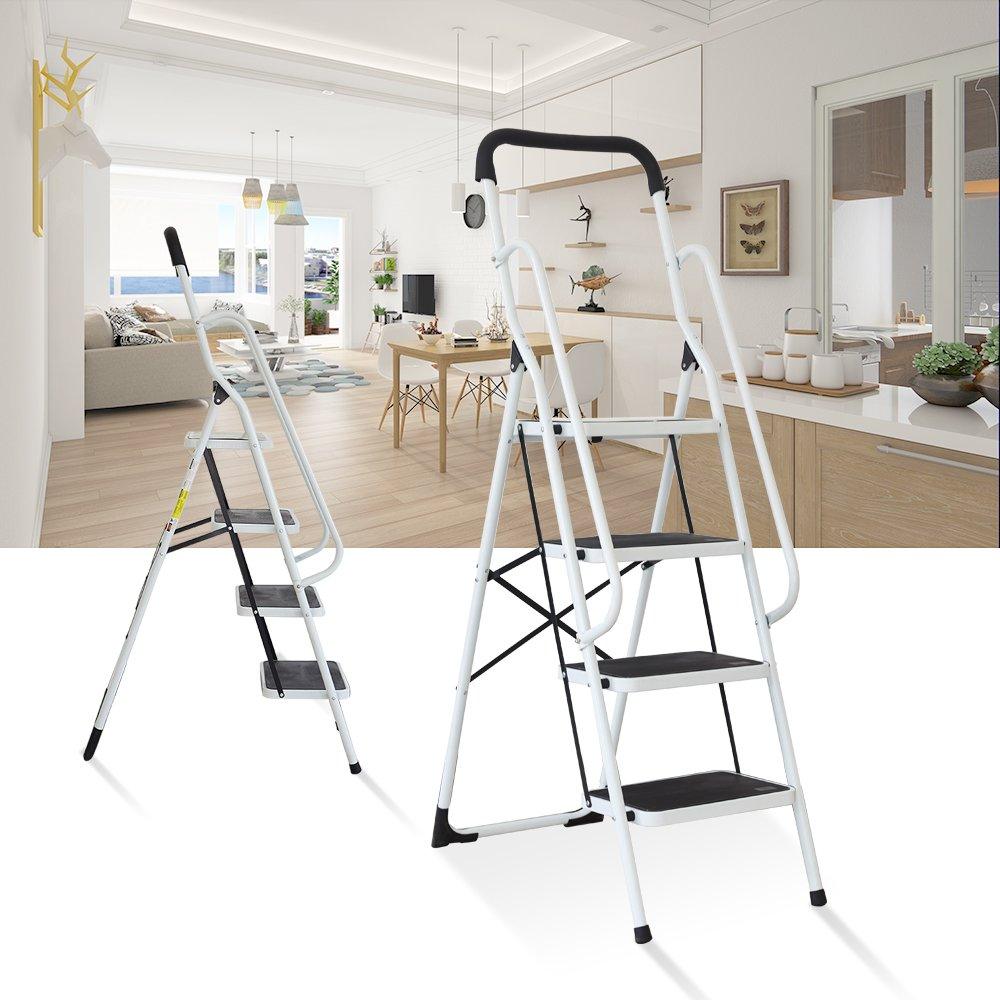 Bosonshop Portable Anti-Slip 4 Step Ladder with Wide Pedal and Sturdy Handrails
