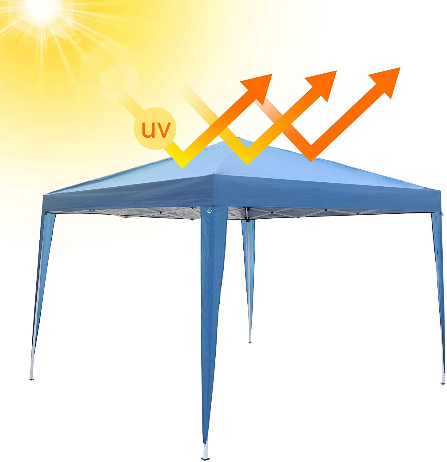 Pop Up Canopy Tent with Mesh Sidewall 10'x10'x8.2' Height Adjustable Outdoor Gazebos, Blue - Bosonshop