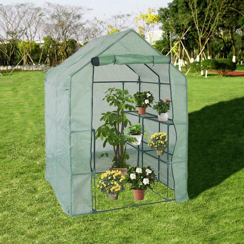 Bosonshop  Walk in Mini Outdoor Greenhouse 2-Tier 8-Shelf 56.3”(L) x 56.3“(W) x 76.7“(H)