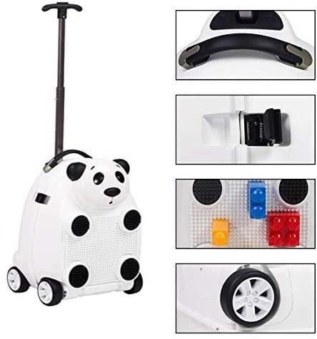 Toddler Suitcase, Kids Hard Case Shell Rolling Carry On Luggage with Blocks - with 4 Wheels, Extendable Handle, Panda - Bosonshop