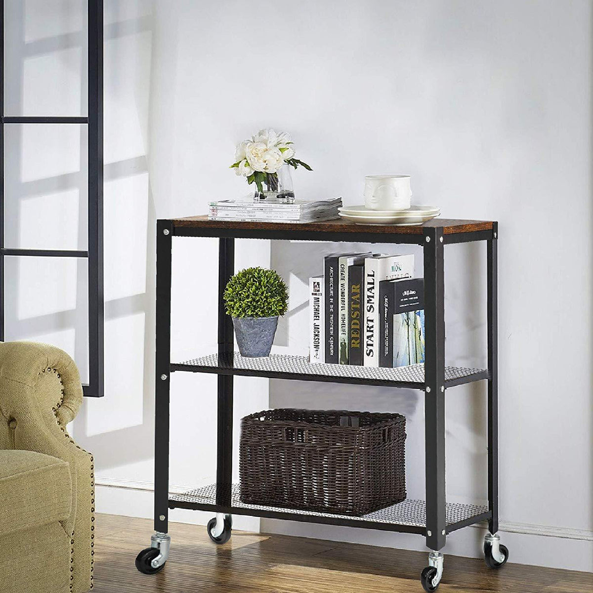 3-Tier Modern Style Storage Rack with Wheels - Steel Movable Storage ...