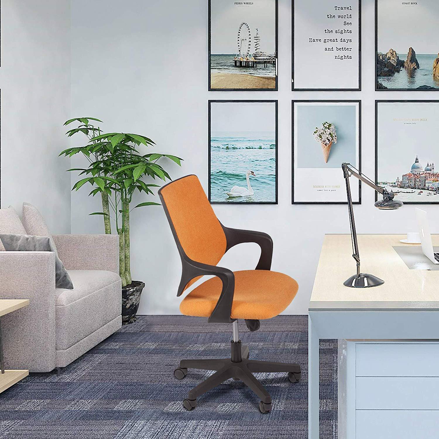 Bosonshop Mid Back Swivel Chair Swivel Office Desk Chair with Arm Office and Computer Chair,Orange and Black