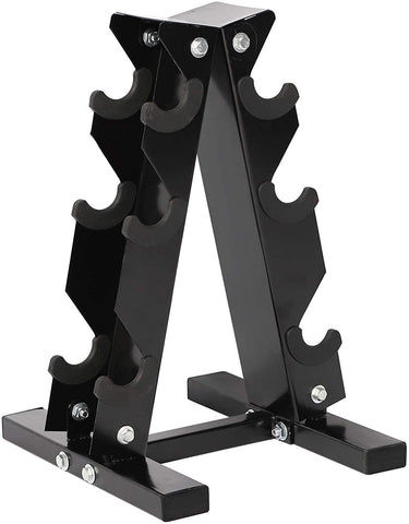 A-Frame Dumbbell Rack Stand Compact 3 Tier Free Weight Steel Dumbbell Storage Bracket for Home Gym (Black) - Bosonshop