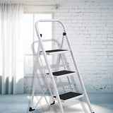Bosonshop Folding Compact Portable 3 Step Ladder 330 lb Capacity, White