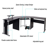Bosonshop 72” L-Shaped Office Desk Corner Computer Desk Laptop Study Table Workstation with CPU Stand PC Keyboard Tray