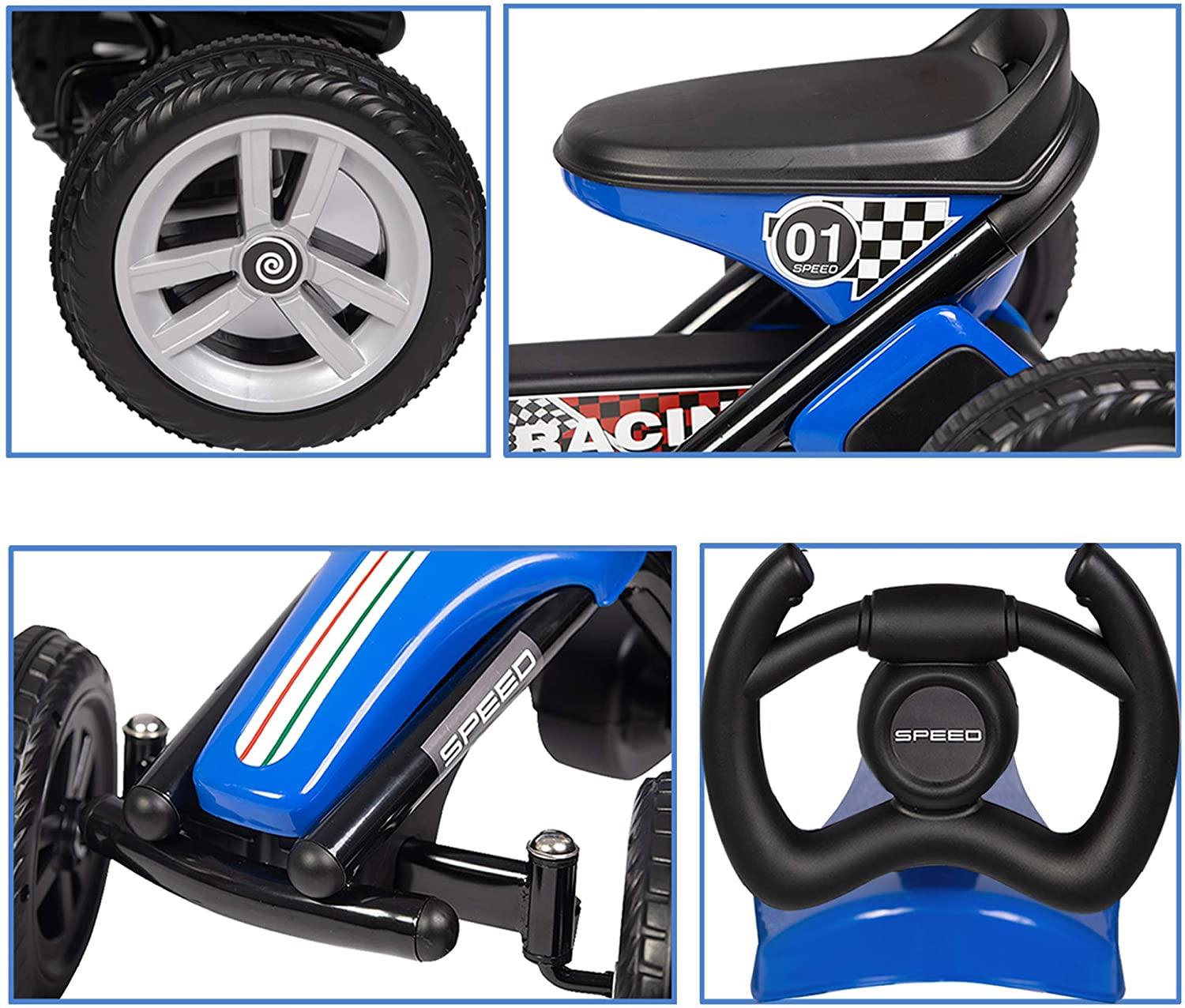 Pedal Go Kart Ride on Toys 4 Wheel Kids' Pedal Car Racer with EVA Rubber Tires for Outdoor for Boys & Girls - Bosonshop