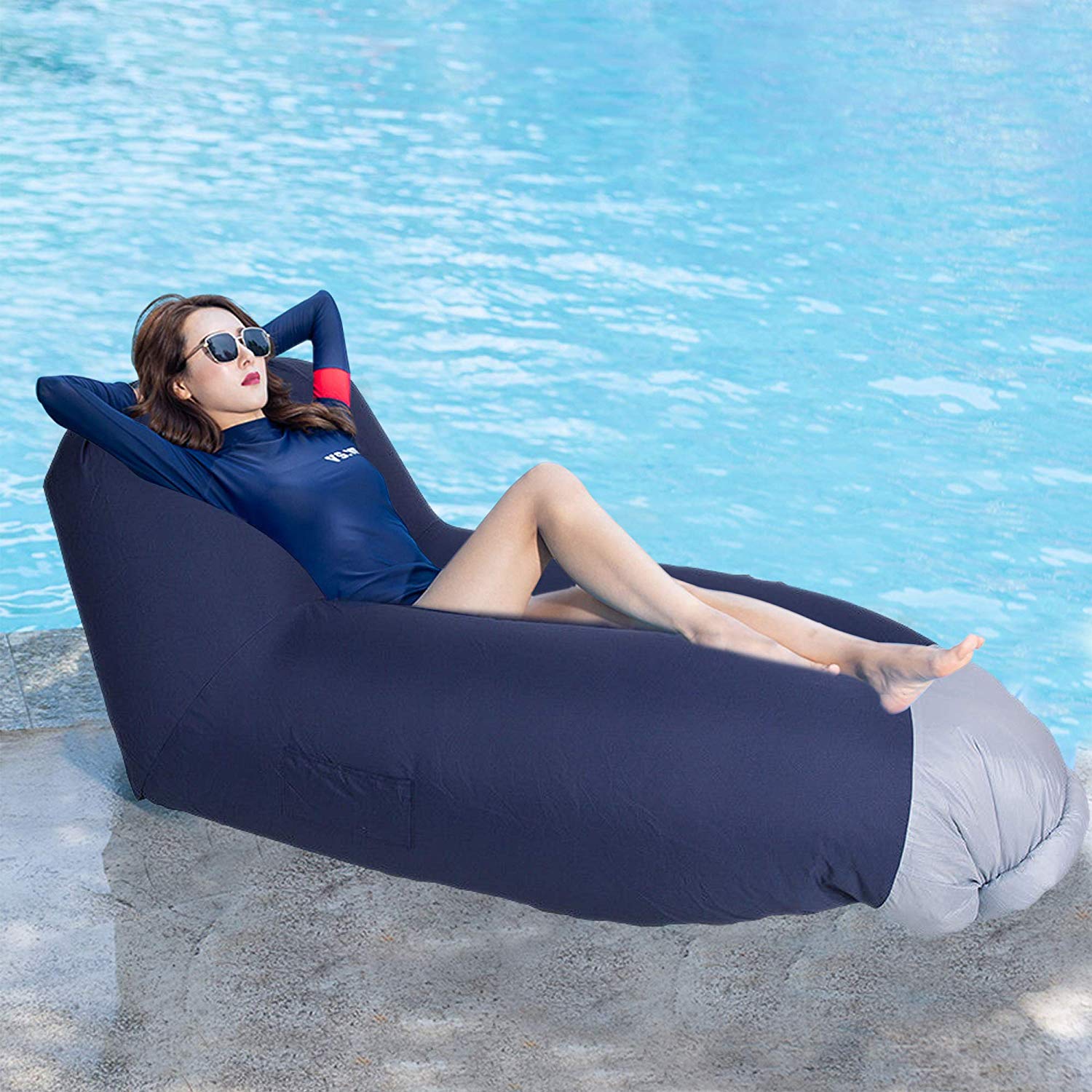 Bosonshop Summer Outdoor Inflatable Lounger Seat Air Mattress Lounge Chair Sofa with Storage Bag