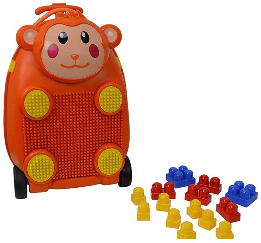 Toddler Suitcase, Kids Hard Case Shell Rolling Carry On Luggage with Blocks, Monkey - Bosonshop