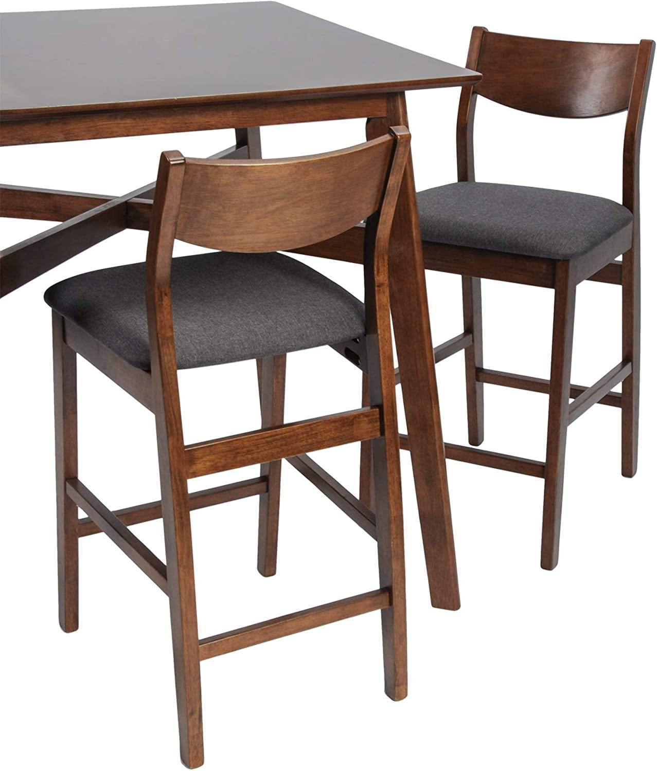 24” Counter Height Chairs Upholstered Dining Chair Bar Stools, Solid Wood Leg, Soft Cushion, Pub Height, Ergonomics Back, Set of 2 - Bosonshop