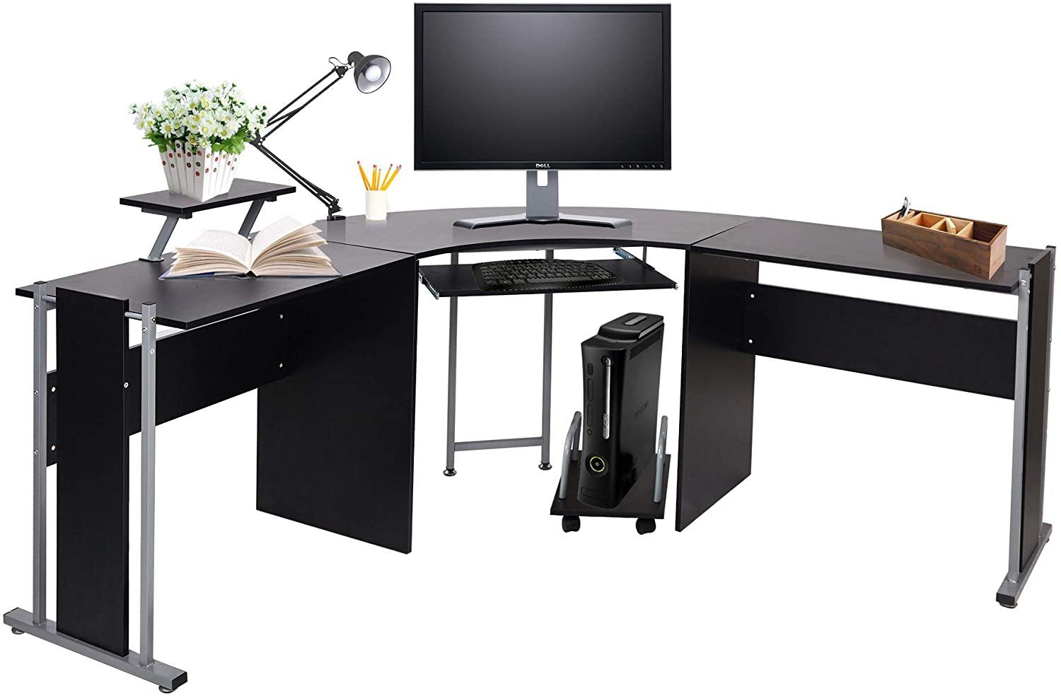 71" L-Shaped Gaming Desk -Large Desktop 22” Wide Wood Curved Corner Office , Black - Bosonshop