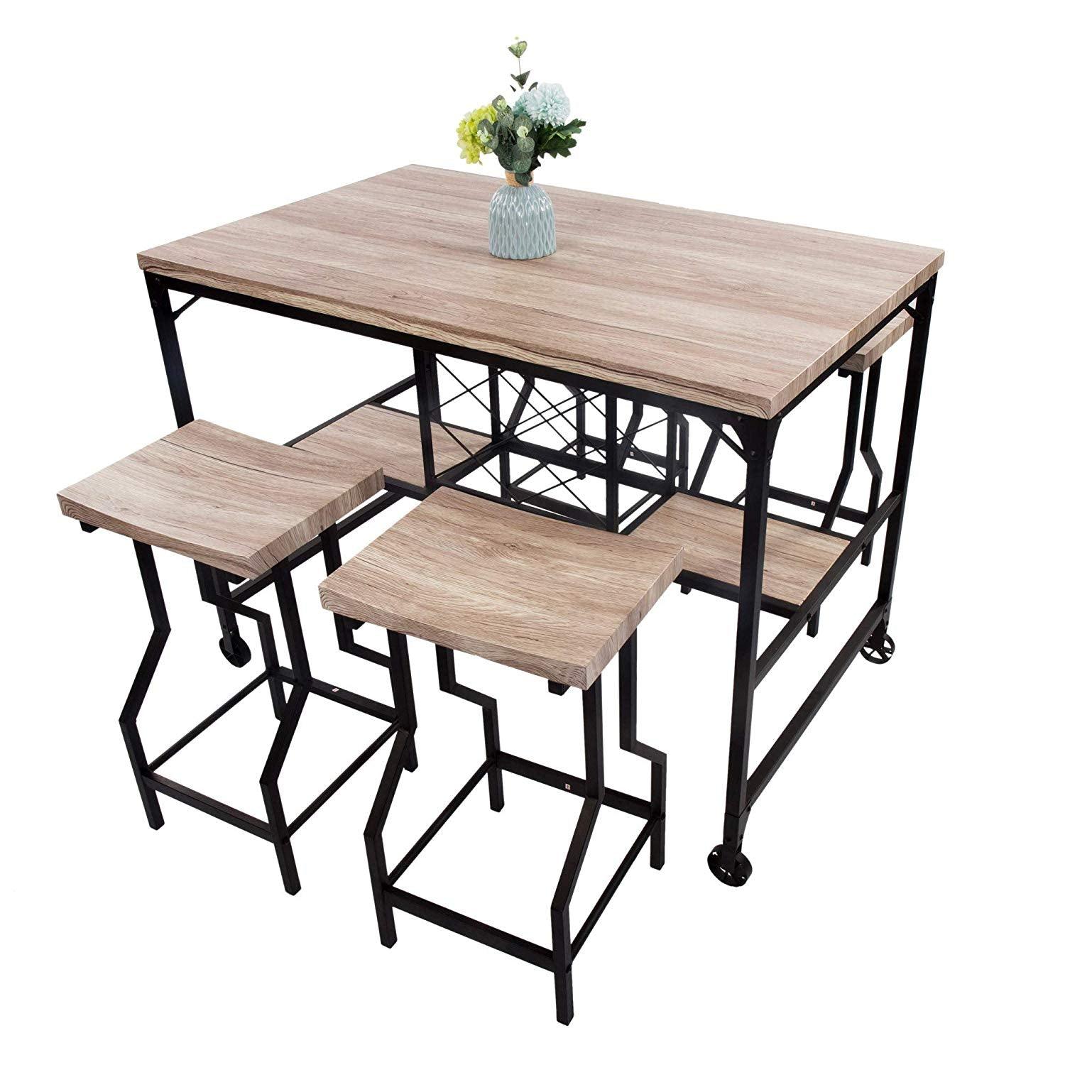 Bosonshop 5-Piece Dining Table Set with Metal Legs, Industrial Style