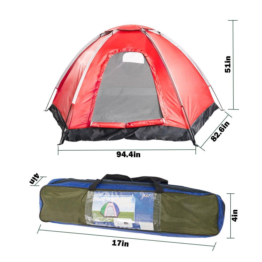 Bosonshop 2-3 Person Tent with Carry Bag Waterproof Moisture-proof, Red