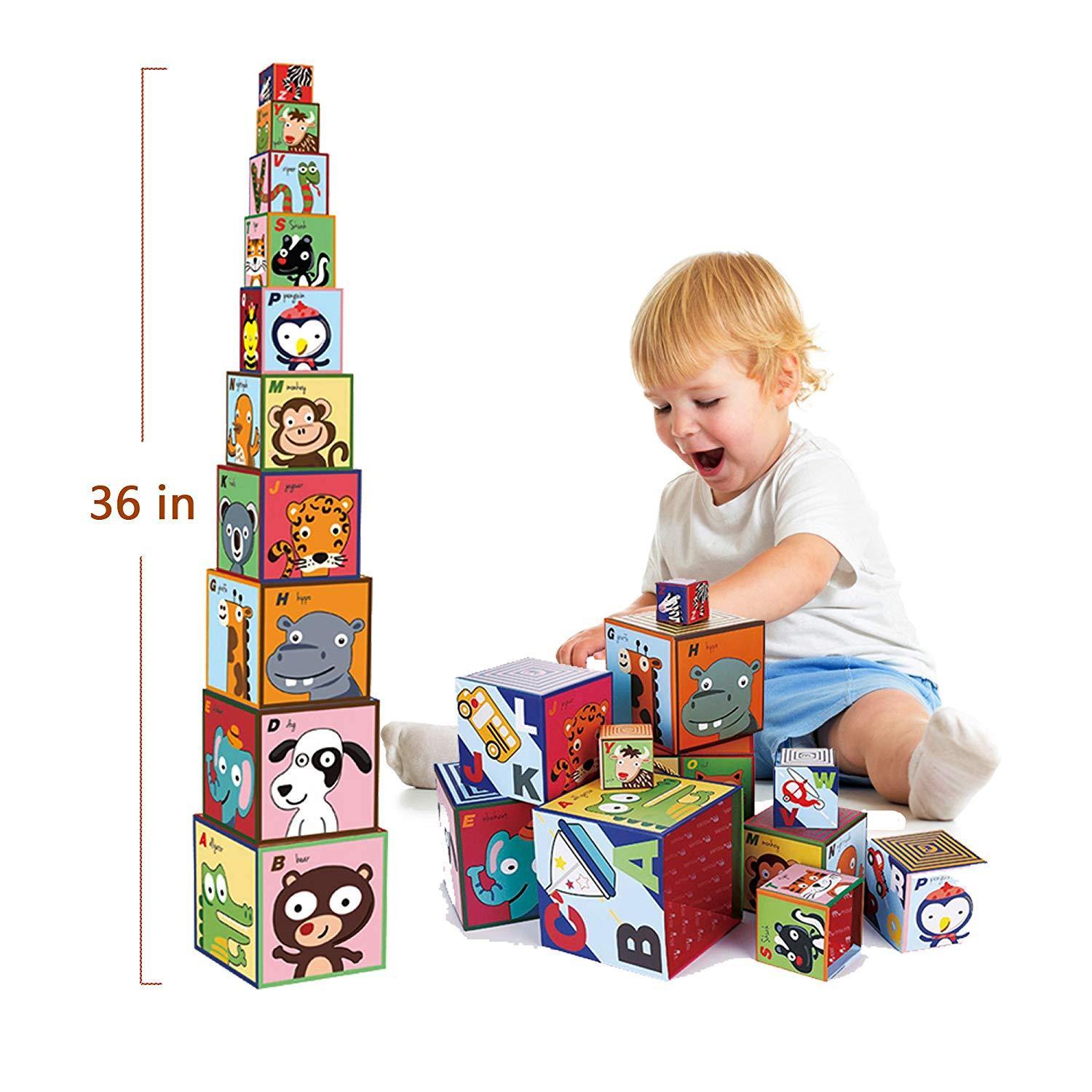 Bosonshop 10 Pieces Stacking Cubes Nesting Boxes Educational Toys Alphabet Block for Children Toddlers