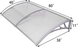 Window Door Awning Cover UV Rain Snow Protection One-Piece Polycarbonate Hollow Sheet -Gray (80" x 40") - Bosonshop