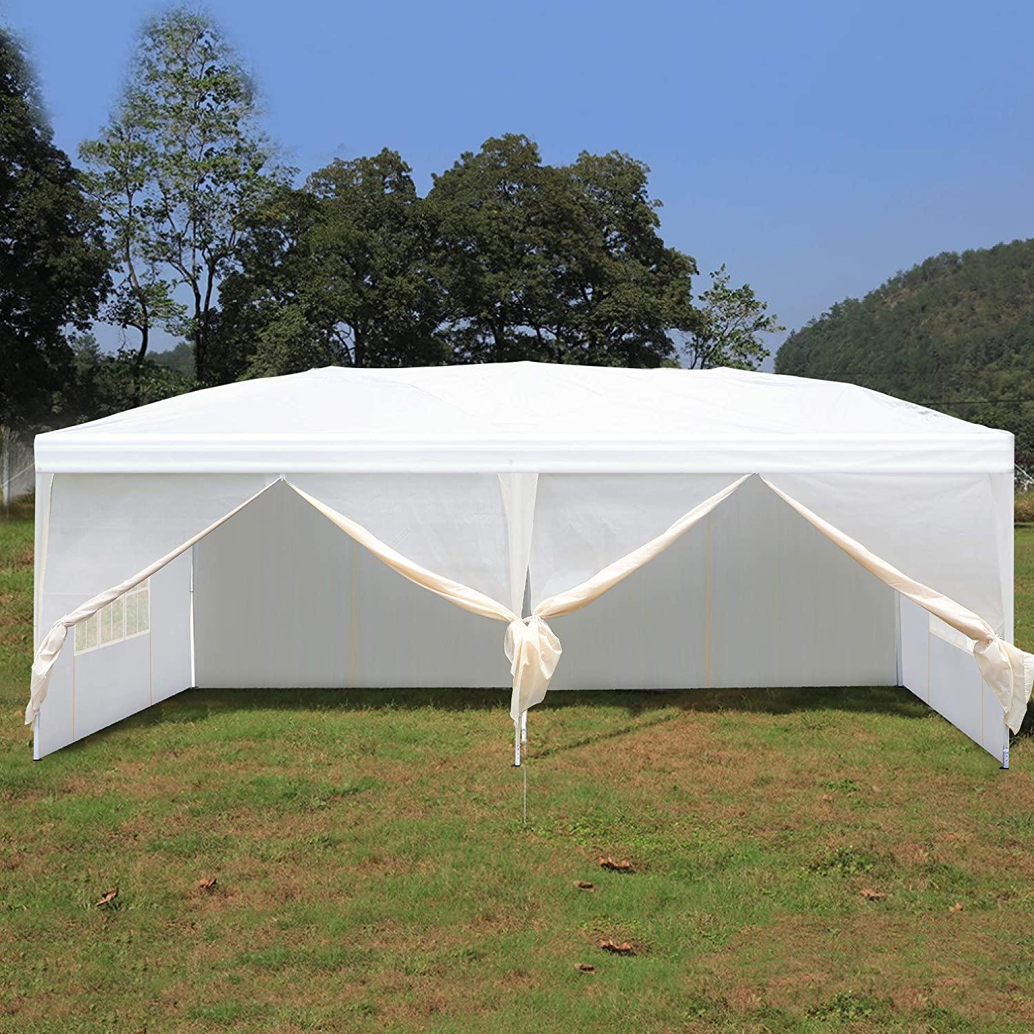 Outdoor Canopy Tent 10 x 19.7ft Patio Sun Shade with Mosquito Netting and Carry Bag for Wedding Party(White) - Bosonshop