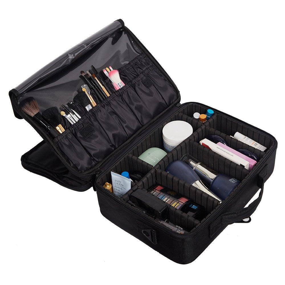 Bosonshop Portable Makeup Train Case 3 Layer Cosmetic Travel Storage Organizer Bag with Dividers and Brush Pockets