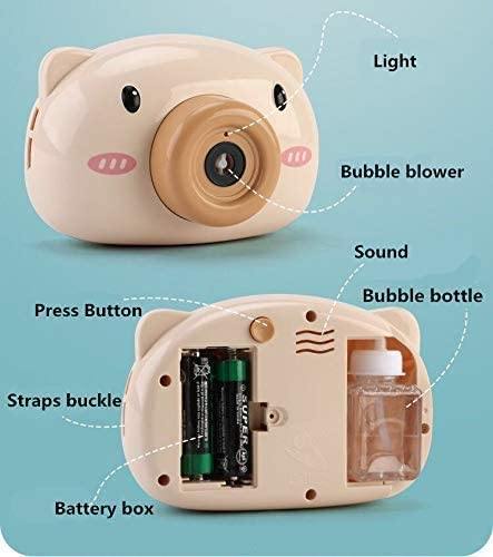 Electric Automatic Bubbling for Kids Pig Camera Bubble Machine Blower Blaster Toys with Light and Music (Light Brown) - Bosonshop