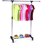 Bosonshop Portable Single Rod Extendable Clothes Rack Garment Rack -with Wheels Storage Shelves